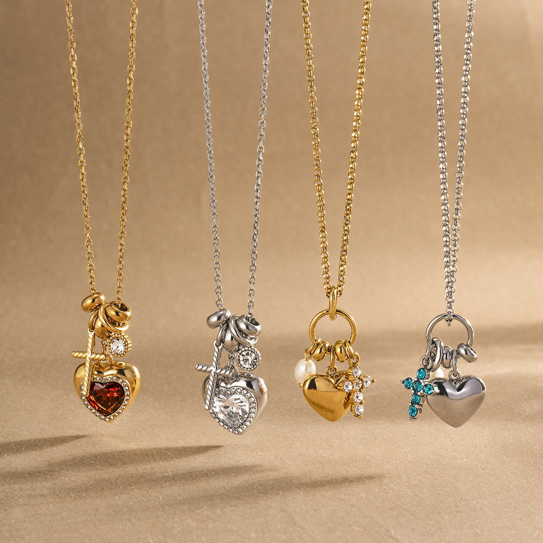 Christianartworkshop Collana con ciondolo a forma di cuore con croce e ciondolo a croce Halo Stone: emblema senza tempo di dolce protezione celeste. - image 1