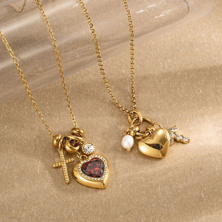 Christianartworkshop Collana con ciondolo a forma di cuore con croce e ciondolo a croce Halo Stone: emblema senza tempo di dolce protezione celeste. - image 2