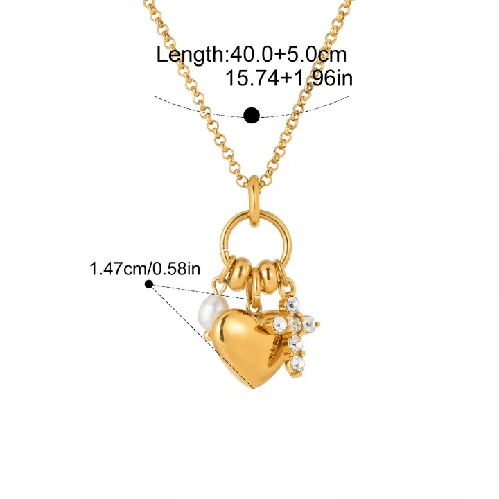 Christianartworkshop Collana con ciondolo a forma di cuore con croce e ciondolo a croce Halo Stone: emblema senza tempo di dolce protezione celeste. - D'oro - Cuore e croce sacri lucidati - image 6
