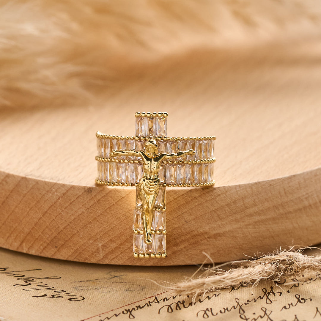 Christianartworkshop Anello compatto con crocifisso scolpito: emblema senza tempo di una fede sacra incrollabile. - US 11 - image 0