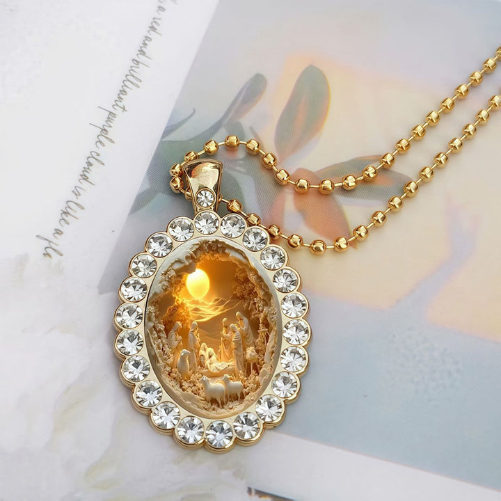 Christianartworkshop Collana con ciondolo a sfera e ritratto di Gesù con cornice ovale: simbolo senza tempo di dolce protezione celeste. - image 2