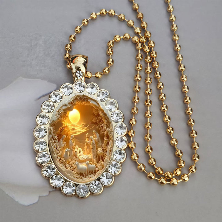 Christianartworkshop Collana con ciondolo a sfera e ritratto di Gesù con cornice ovale: simbolo senza tempo di dolce protezione celeste. - image 4