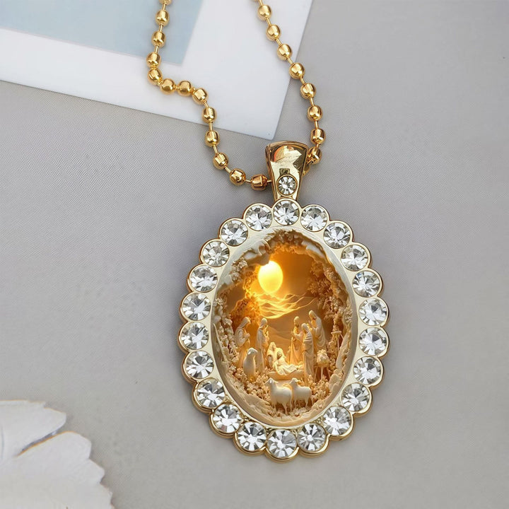 Christianartworkshop Collana con ciondolo a sfera e ritratto di Gesù con cornice ovale: simbolo senza tempo di dolce protezione celeste. - image 3