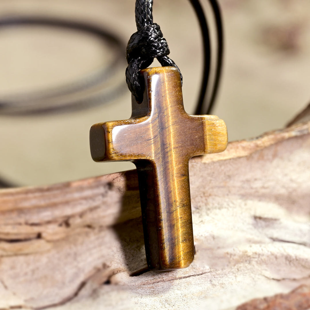 Christianartworkshop Collana regolabile con croce in occhio di tigre e cordino intrecciato: emblema senza tempo di dolce protezione celeste. - image 7