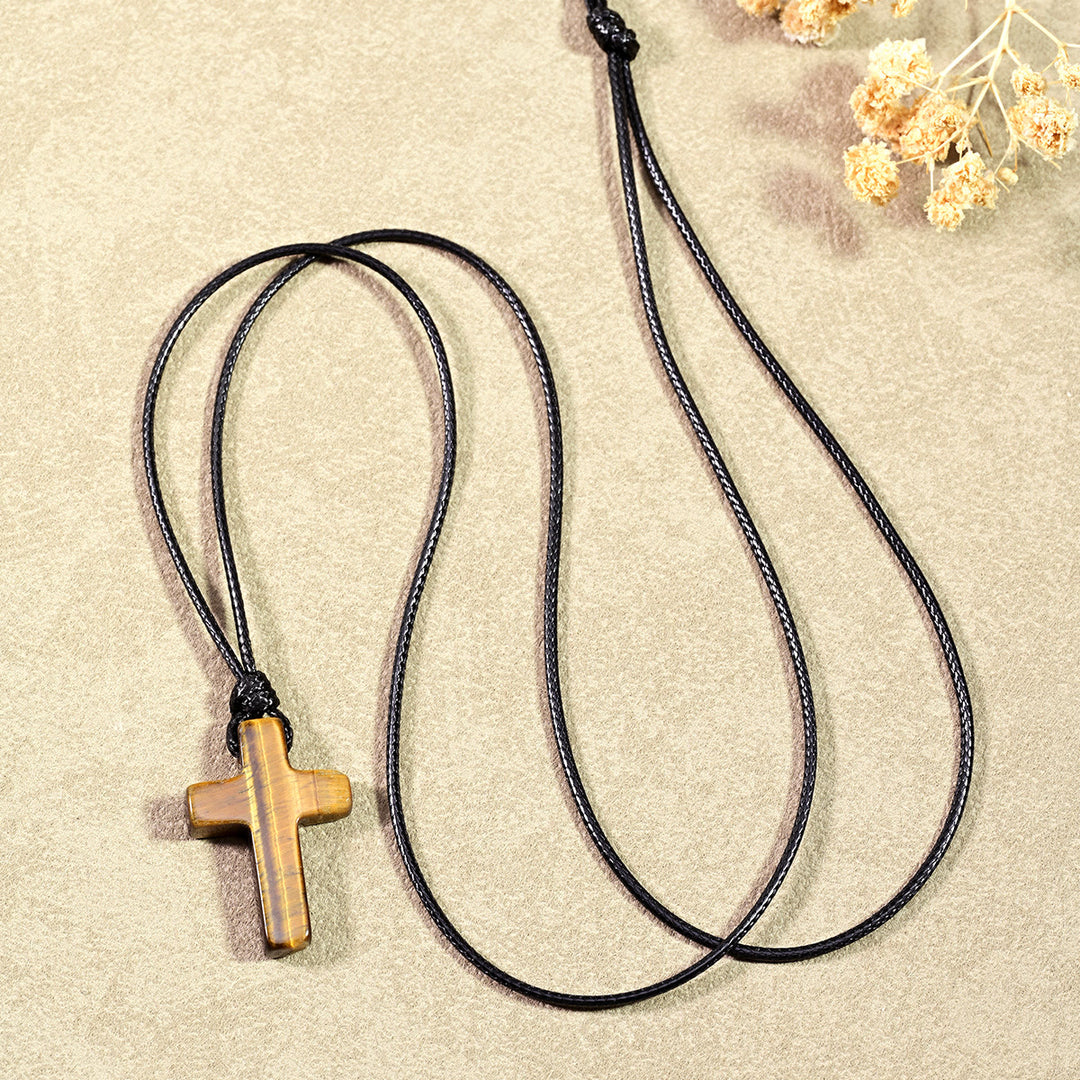 Christianartworkshop Collana regolabile con croce in occhio di tigre e cordino intrecciato: emblema senza tempo di dolce protezione celeste. - image 6