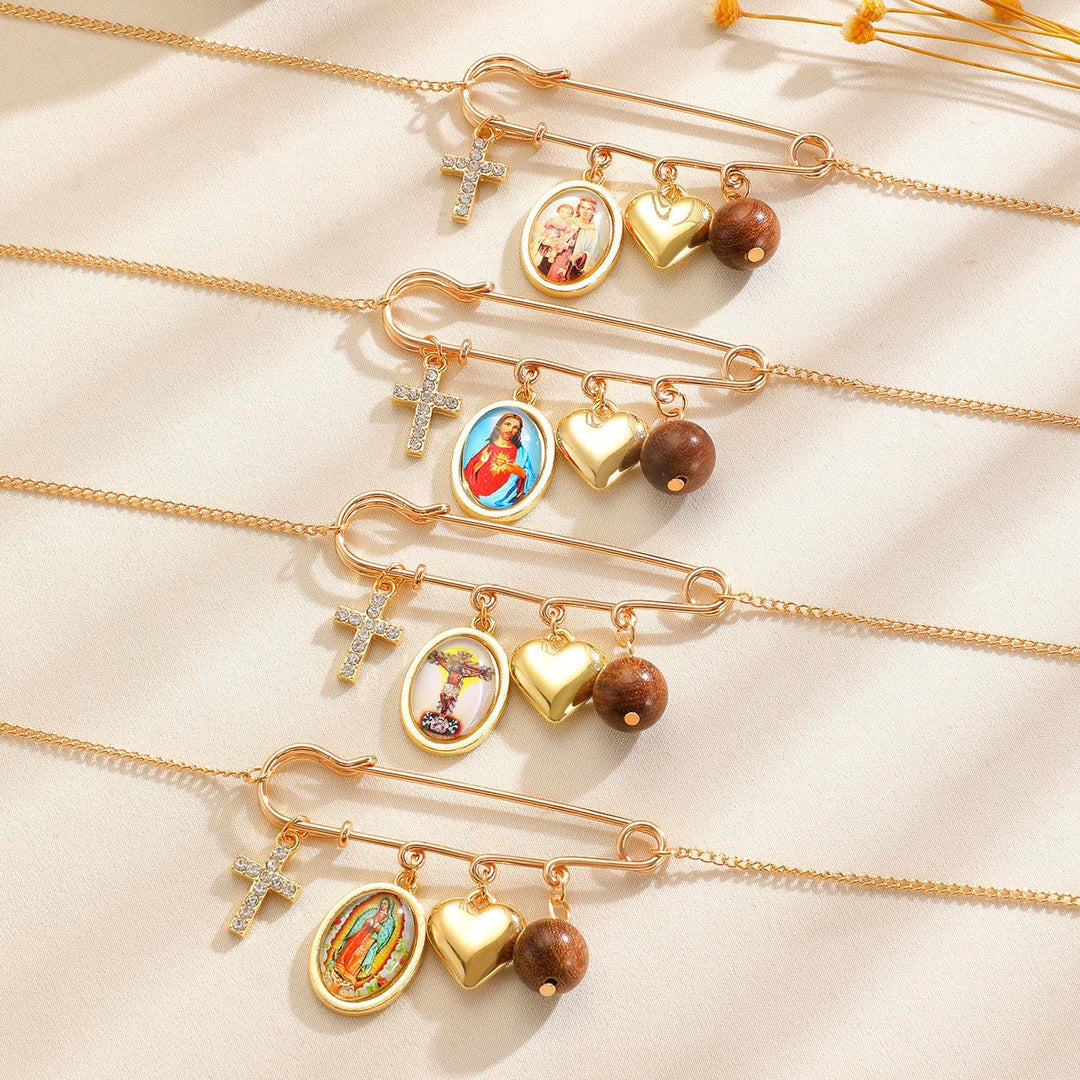 Christianartworkshop Collana con spilla convertibile a spilla da balia con ritratto sacro pendente multiplo: emblema senza tempo di dolce protezione celeste. - image 5