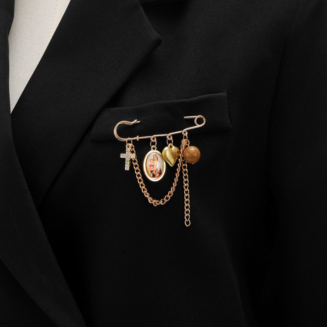 Christianartworkshop Collana con spilla convertibile a spilla da balia con ritratto sacro pendente multiplo: emblema senza tempo di dolce protezione celeste. - Spilla della Sacra Famiglia - image 12