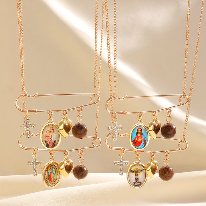 Christianartworkshop Collana con spilla convertibile a spilla da balia con ritratto sacro pendente multiplo: emblema senza tempo di dolce protezione celeste. - image 4