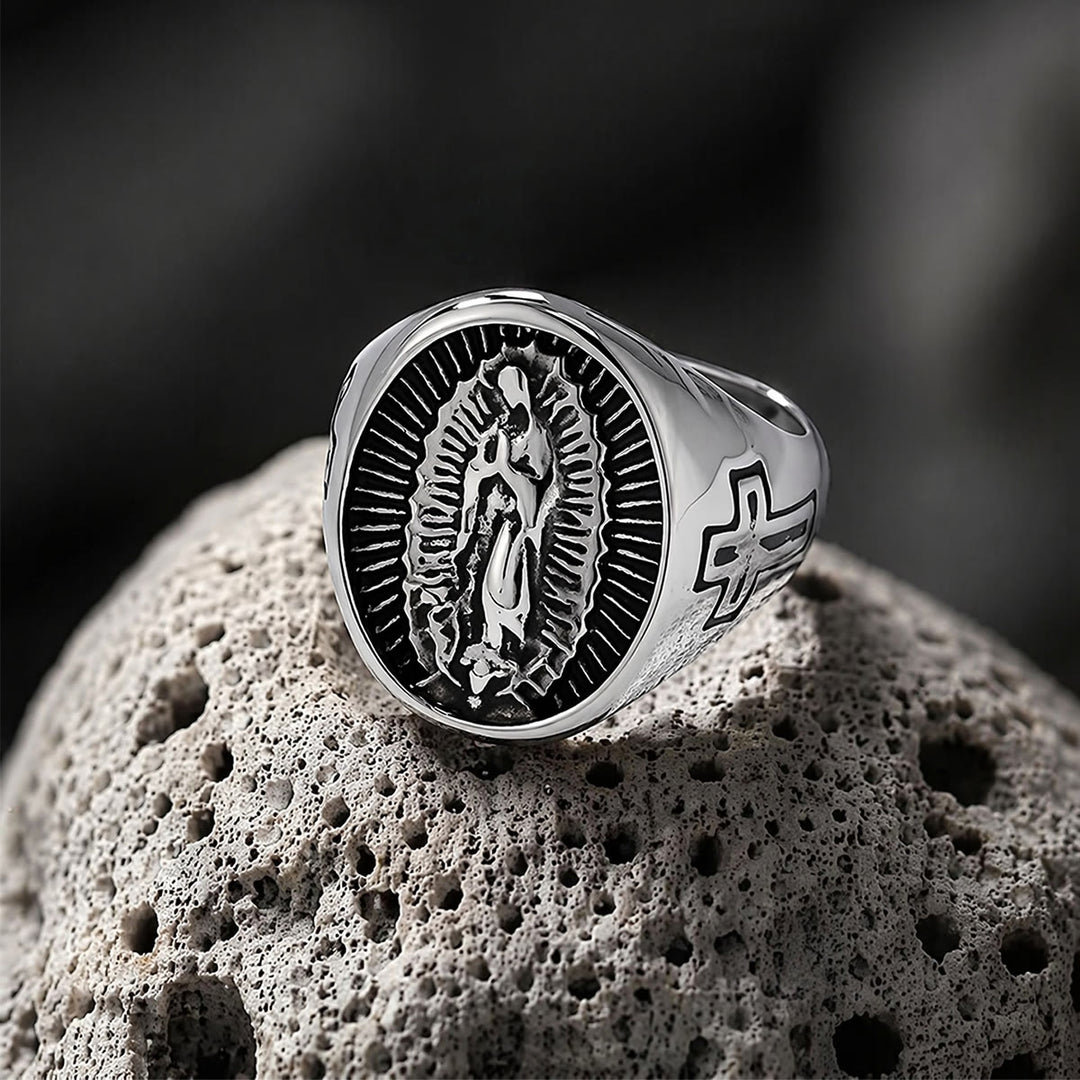Christianartworkshop Anello con croce della Madonna di Guadalupe in rilievo profondo: emblema senza tempo di una fede sacra incrollabile. - image 9