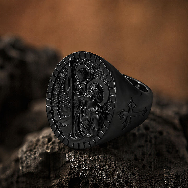 Christianartworkshop Anello con sigillo di San Cristoforo con bordo scanalato e rotondo: emblema senza tempo di una fede sacra incrollabile. - image 18
