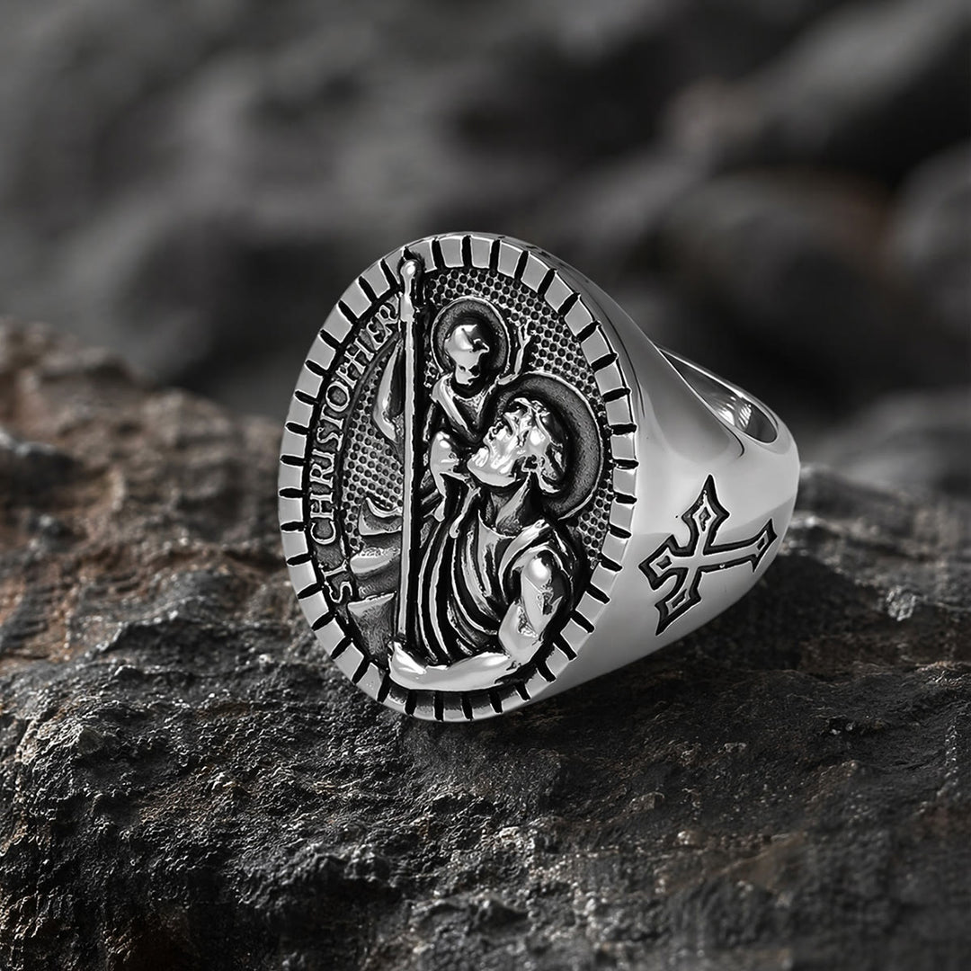 Christianartworkshop Anello con sigillo di San Cristoforo con bordo scanalato e rotondo: emblema senza tempo di una fede sacra incrollabile. - image 7
