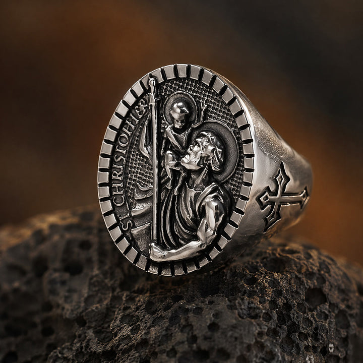 Christianartworkshop Anello con sigillo di San Cristoforo con bordo scanalato e rotondo: emblema senza tempo di una fede sacra incrollabile. - image 9