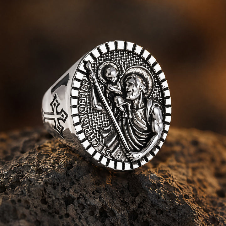 Christianartworkshop Anello con sigillo di San Cristoforo con bordo scanalato e rotondo: emblema senza tempo di una fede sacra incrollabile. - image 8