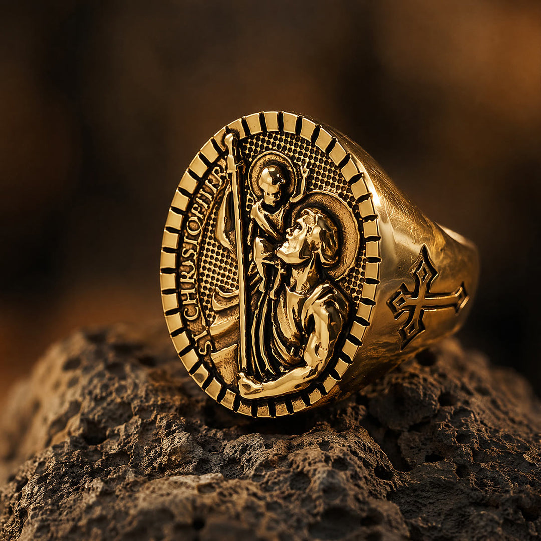 Christianartworkshop Anello con sigillo di San Cristoforo con bordo scanalato e rotondo: emblema senza tempo di una fede sacra incrollabile. - image 11