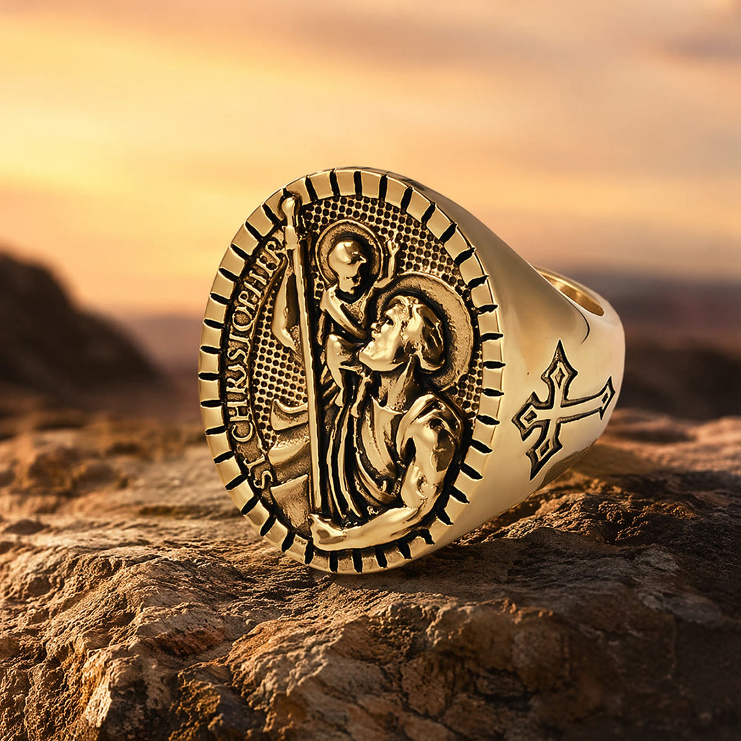 Christianartworkshop Anello con sigillo di San Cristoforo con bordo scanalato e rotondo: emblema senza tempo di una fede sacra incrollabile. - image 13