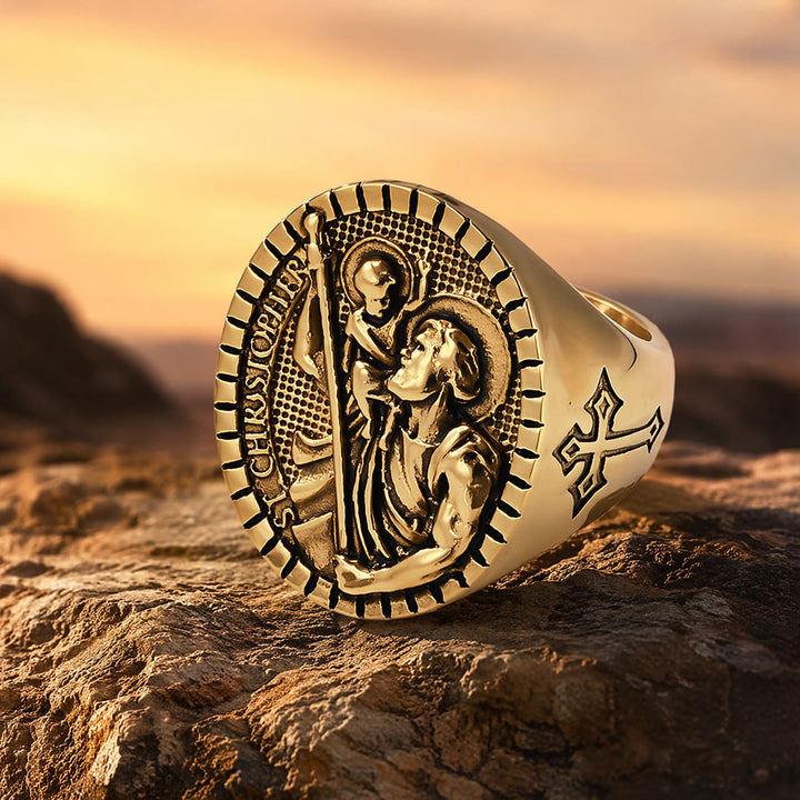 Christianartworkshop Anello con sigillo di San Cristoforo con bordo scanalato e rotondo: emblema senza tempo di una fede sacra incrollabile. - image 13
