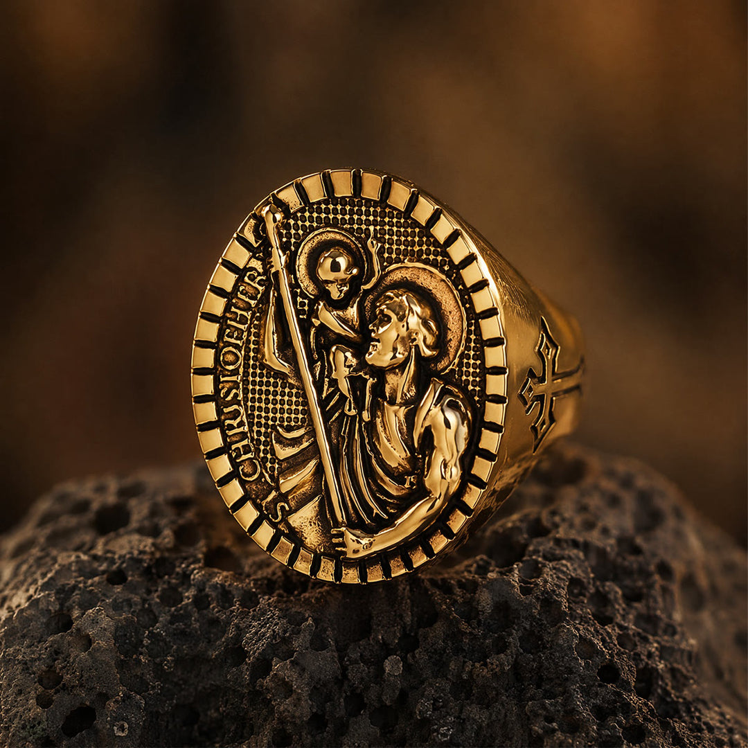 Christianartworkshop Anello con sigillo di San Cristoforo con bordo scanalato e rotondo: emblema senza tempo di una fede sacra incrollabile. - image 12