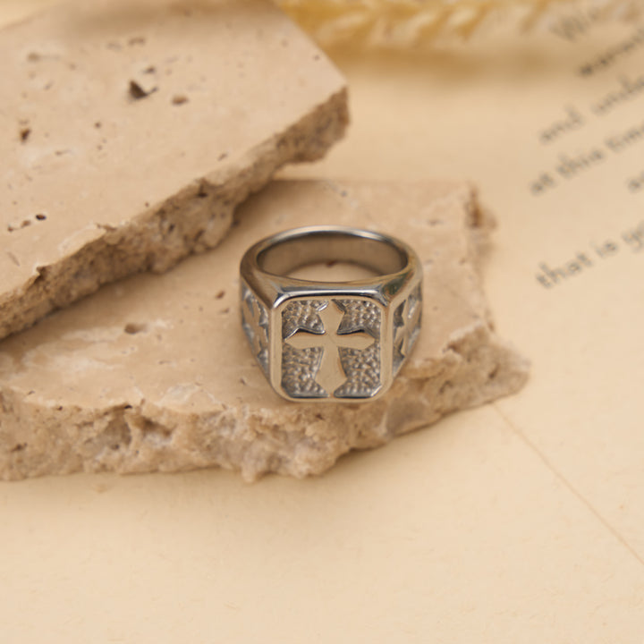 Christianartworkshop Anello con sigillo a croce solida a doppio lato quadrato: emblema senza tempo di fede sacra incrollabile. - Argento - US 15 - image 2