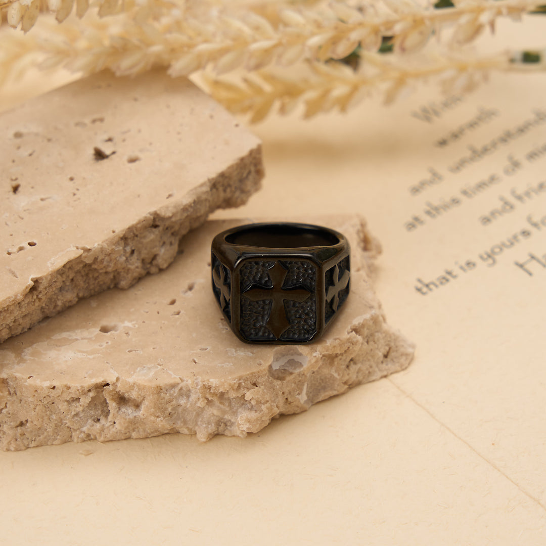 Christianartworkshop Anello con sigillo a croce solida a doppio lato quadrato: emblema senza tempo di fede sacra incrollabile. - Nero - US 15 - image 4