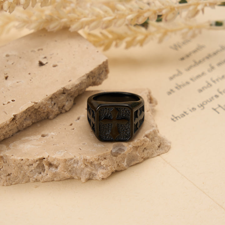Christianartworkshop Anello con sigillo a croce solida a doppio lato quadrato: emblema senza tempo di fede sacra incrollabile. - Nero - US 15 - image 4