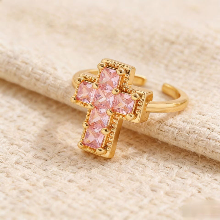 Christianartworkshop Anello regolabile con croce incorniciata in diverse tonalità: simbolo senza tempo di una fede sacra incrollabile. - Rosa (adatto alle taglie americane 7-11) - image 8