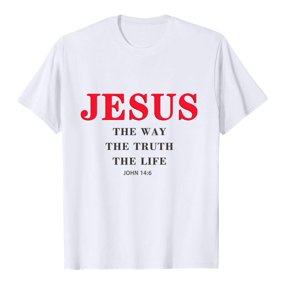 Christianartworkshop T-shirt a maniche corte di alta qualità con stampa grande e grassetto in serif "JESUS ​​The Way The Truth The Life John 14:6". - Bianco - 2XL - image 0