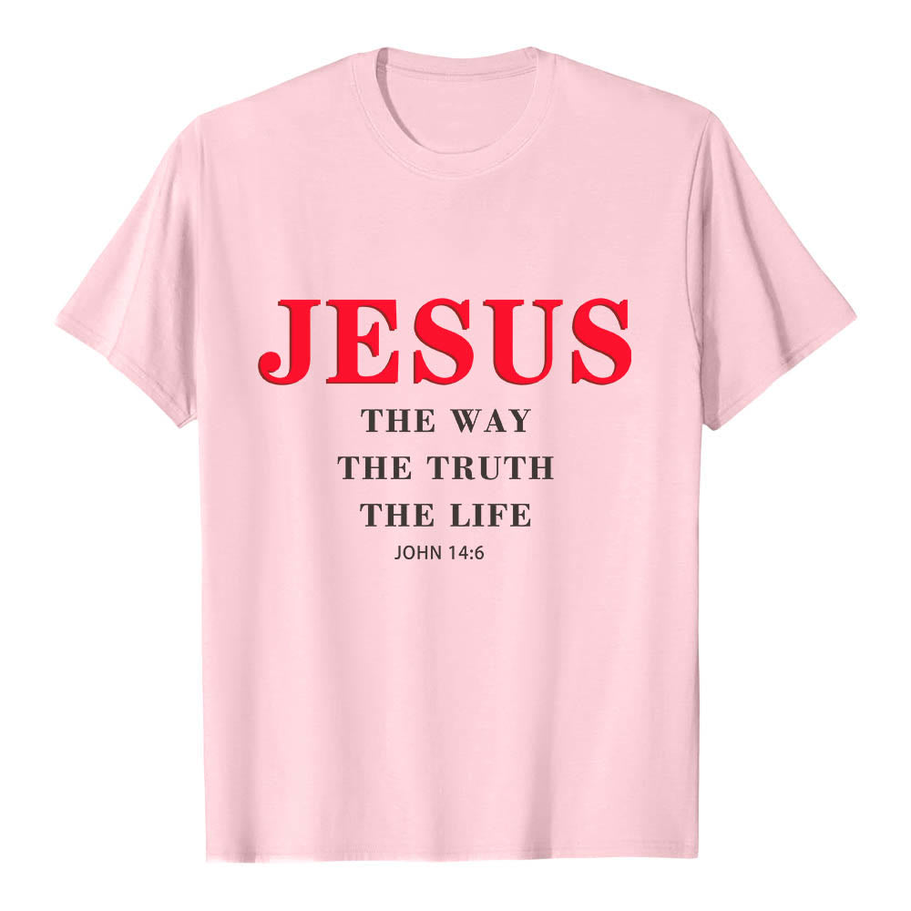 Christianartworkshop T-shirt a maniche corte di alta qualità con stampa grande e grassetto in serif "JESUS ​​The Way The Truth The Life John 14:6". - Rosa - 2XL - image 24
