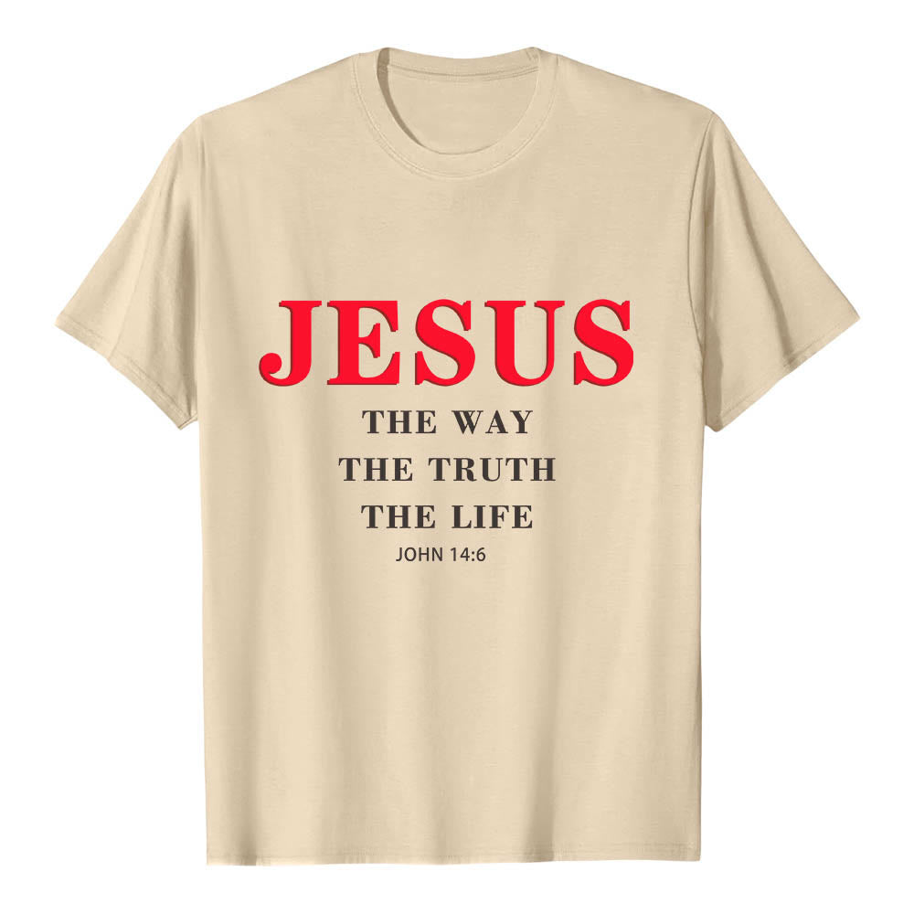 Christianartworkshop T-shirt a maniche corte di alta qualità con stampa grande e grassetto in serif "JESUS ​​The Way The Truth The Life John 14:6". - Beige - 2XL - image 18