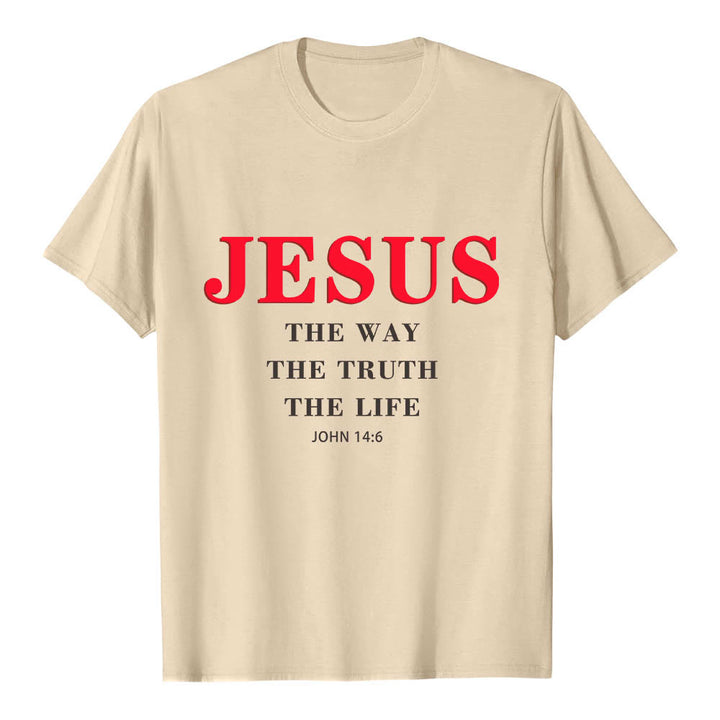 Christianartworkshop T-shirt a maniche corte di alta qualità con stampa grande e grassetto in serif "JESUS ​​The Way The Truth The Life John 14:6". - Beige - 2XL - image 18