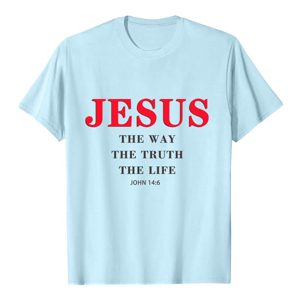 Christianartworkshop T-shirt a maniche corte di alta qualità con stampa grande e grassetto in serif "JESUS ​​The Way The Truth The Life John 14:6". - Blu - 2XL - image 6