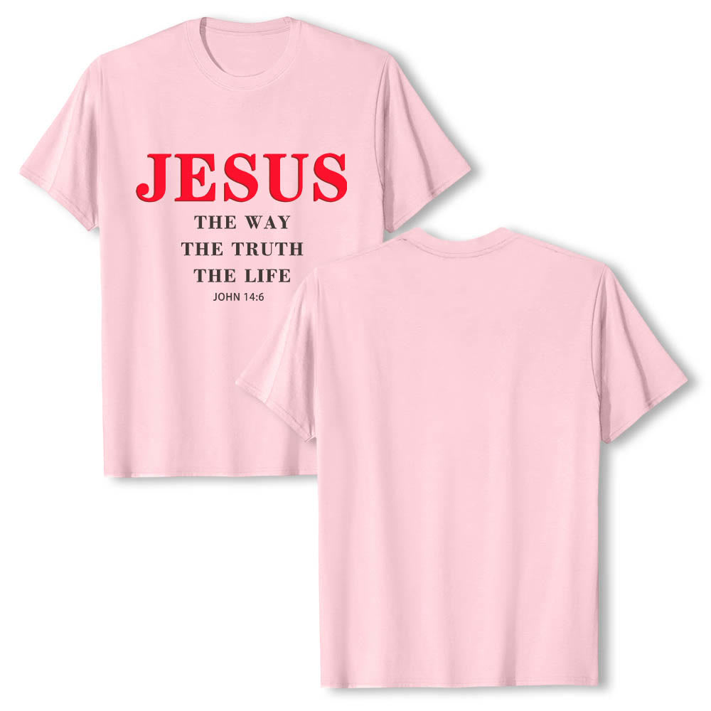Christianartworkshop T-shirt a maniche corte di alta qualità con stampa grande e grassetto in serif "JESUS ​​The Way The Truth The Life John 14:6". - image 25