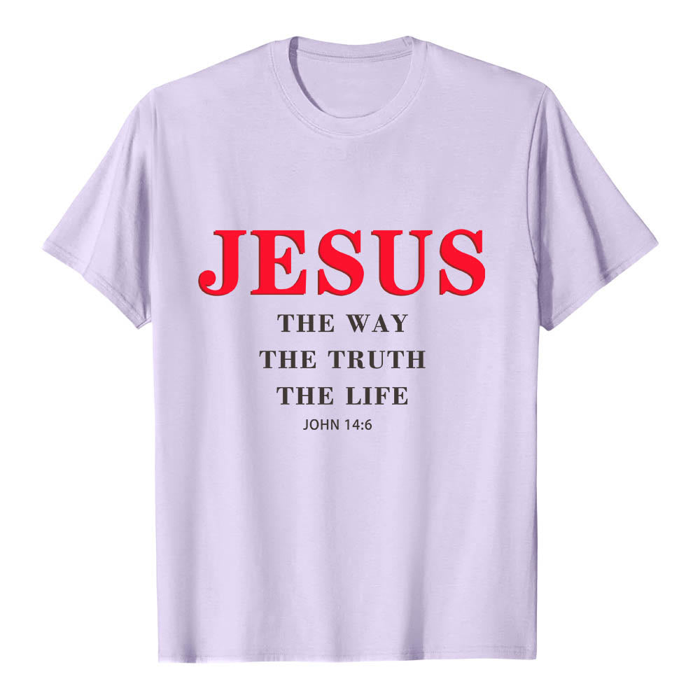 Christianartworkshop T-shirt a maniche corte di alta qualità con stampa grande e grassetto in serif "JESUS ​​The Way The Truth The Life John 14:6". - Viola - 2XL - image 9