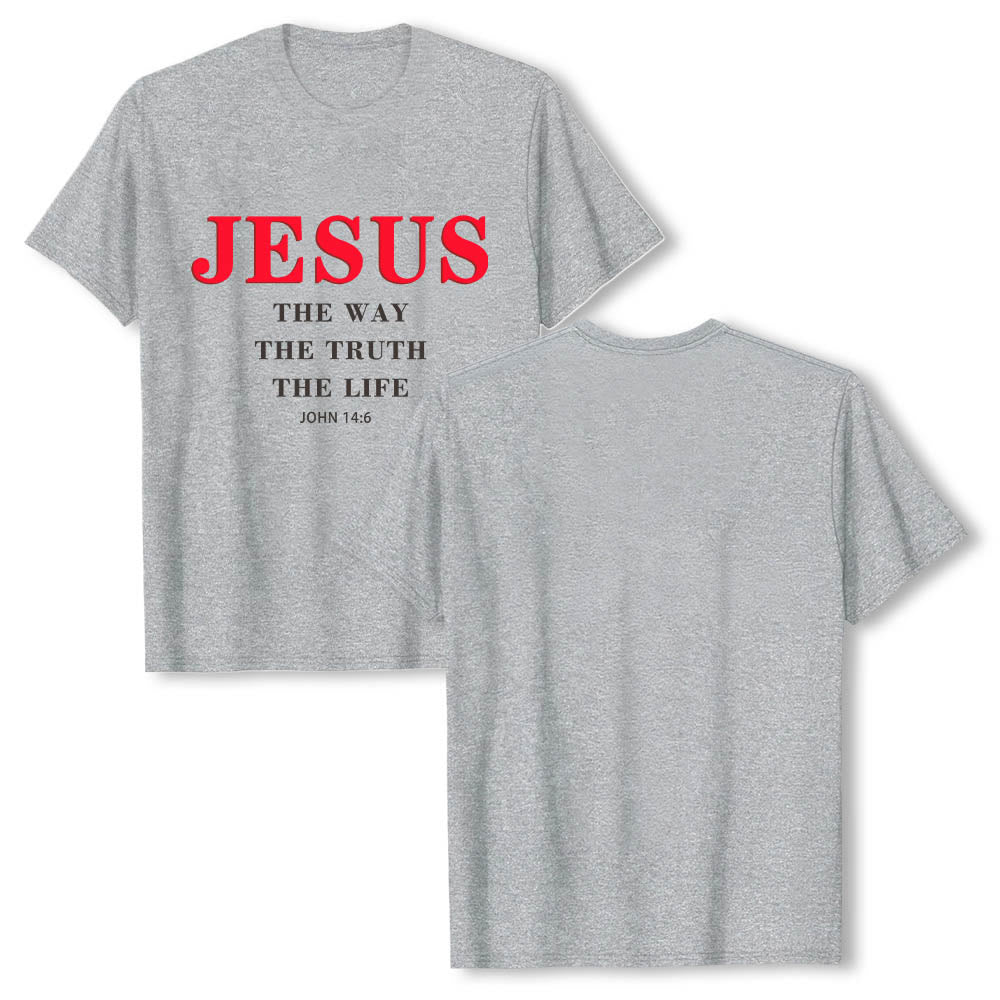 Christianartworkshop T-shirt a maniche corte di alta qualità con stampa grande e grassetto in serif "JESUS ​​The Way The Truth The Life John 14:6". - image 16