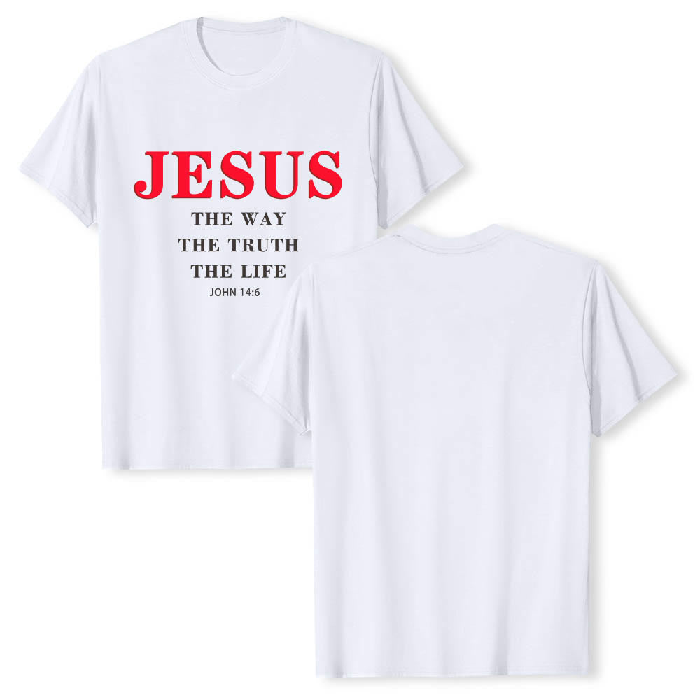 Christianartworkshop T-shirt a maniche corte di alta qualità con stampa grande e grassetto in serif "JESUS ​​The Way The Truth The Life John 14:6". - image 1