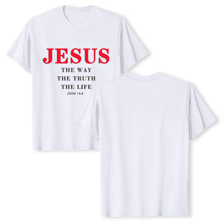 Christianartworkshop T-shirt a maniche corte di alta qualità con stampa grande e grassetto in serif "JESUS ​​The Way The Truth The Life John 14:6". - image 1