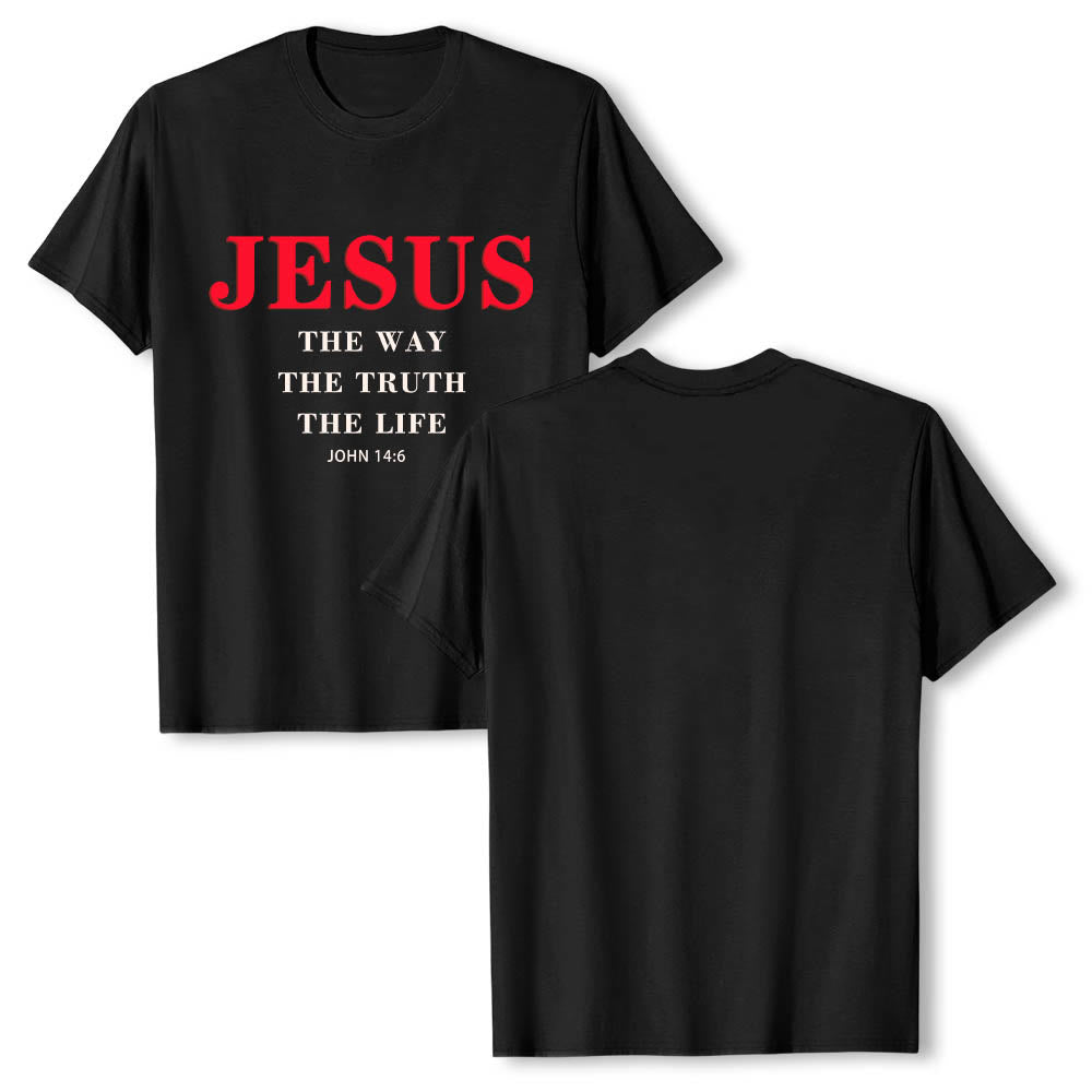 Christianartworkshop T-shirt a maniche corte di alta qualità con stampa grande e grassetto in serif "JESUS ​​The Way The Truth The Life John 14:6". - image 13