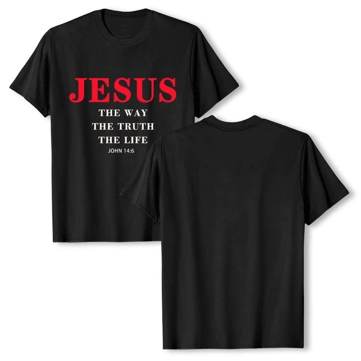 Christianartworkshop T-shirt a maniche corte di alta qualità con stampa grande e grassetto in serif "JESUS ​​The Way The Truth The Life John 14:6". - image 13
