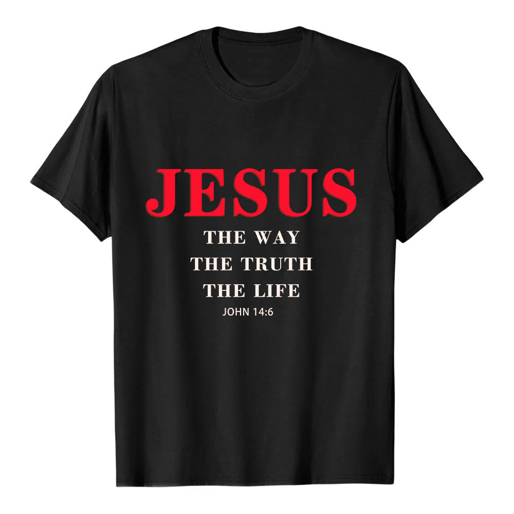 Christianartworkshop T-shirt a maniche corte di alta qualità con stampa grande e grassetto in serif "JESUS ​​The Way The Truth The Life John 14:6". - Nero - 2XL - image 12