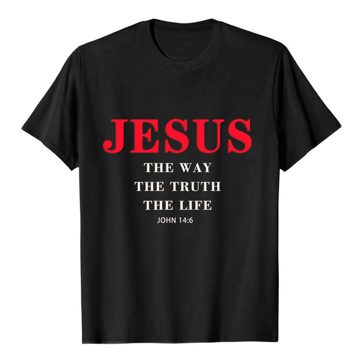 Christianartworkshop T-shirt a maniche corte di alta qualità con stampa grande e grassetto in serif "JESUS ​​The Way The Truth The Life John 14:6". - Nero - 2XL - image 12