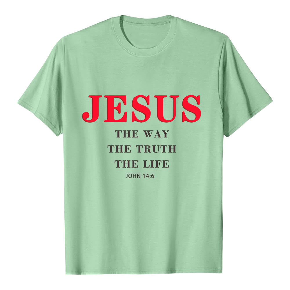 Christianartworkshop T-shirt a maniche corte di alta qualità con stampa grande e grassetto in serif "JESUS ​​The Way The Truth The Life John 14:6". - Verde chiaro - 2XL - image 21