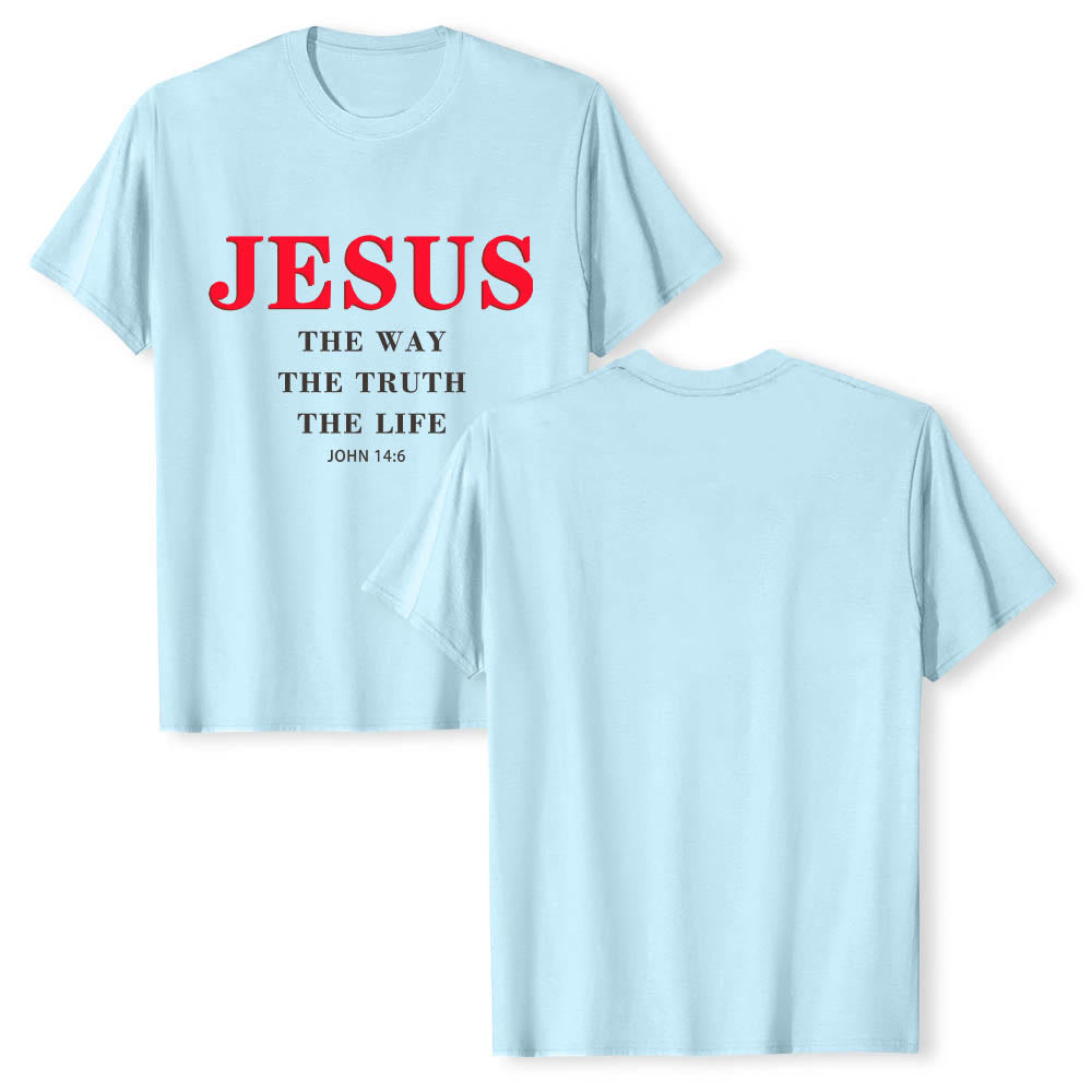 Christianartworkshop T-shirt a maniche corte di alta qualità con stampa grande e grassetto in serif "JESUS ​​The Way The Truth The Life John 14:6". - image 7