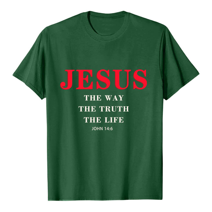 Christianartworkshop T-shirt a maniche corte di alta qualità con stampa grande e grassetto in serif "JESUS ​​The Way The Truth The Life John 14:6". - Verde scuro - 2XL - image 3