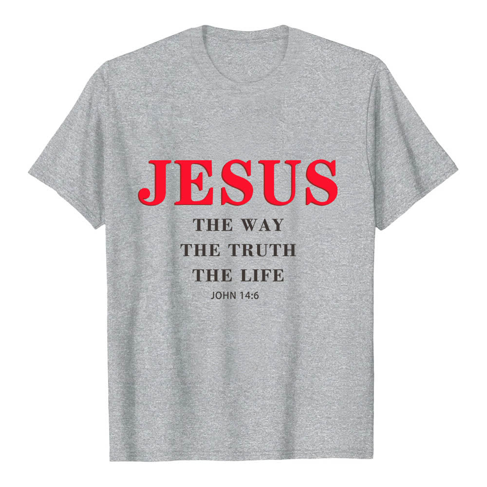 Christianartworkshop T-shirt a maniche corte di alta qualità con stampa grande e grassetto in serif "JESUS ​​The Way The Truth The Life John 14:6". - Grigio - 2XL - image 15