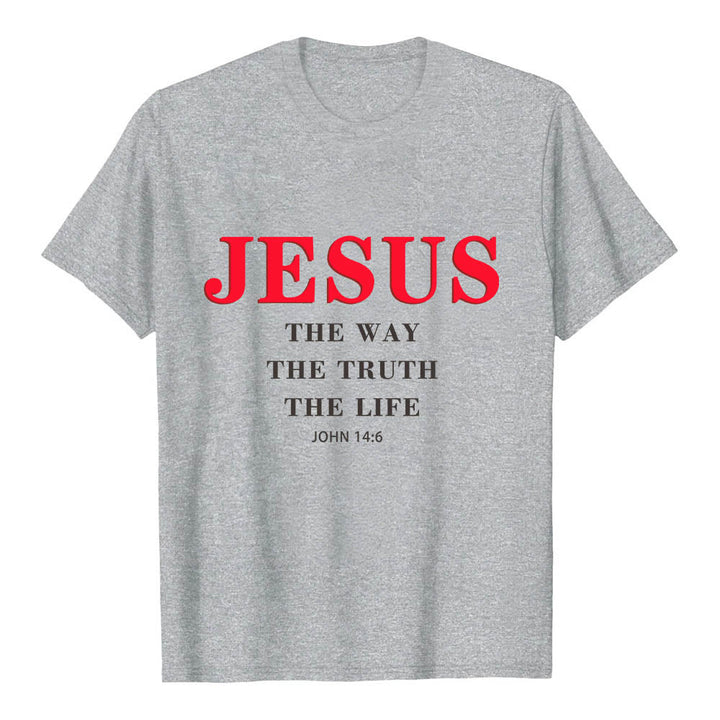 Christianartworkshop T-shirt a maniche corte di alta qualità con stampa grande e grassetto in serif "JESUS ​​The Way The Truth The Life John 14:6". - Grigio - 2XL - image 15