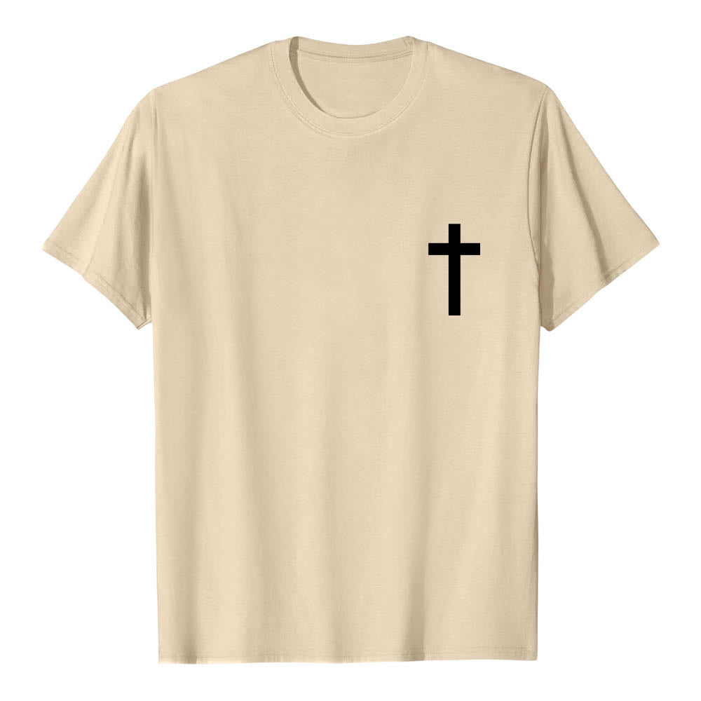 Christianartworkshop Maglietta a maniche corte premium con stampa "JESUS ​​The Way The Truth The Life" (La Via, la Verità, la Vita) con croce sul davanti e scritta verticale effetto invecchiato sul retro. - image 19