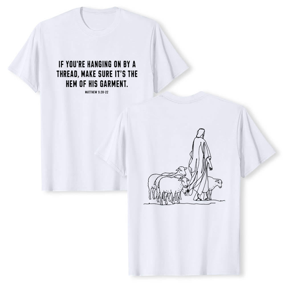 Christianartworkshop Se sei appeso a un filo Matteo 9:22 Pastore e pecora che si disegnano sul davanti Maglietta a maniche corte premium - Bianco - 2XL - image 3