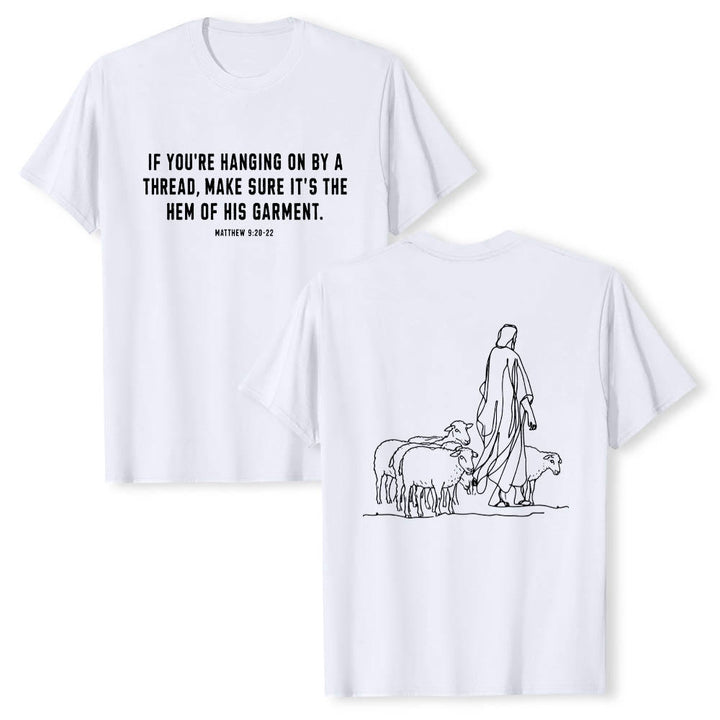 Christianartworkshop Se sei appeso a un filo Matteo 9:22 Pastore e pecora che si disegnano sul davanti Maglietta a maniche corte premium - Bianco - 2XL - image 3