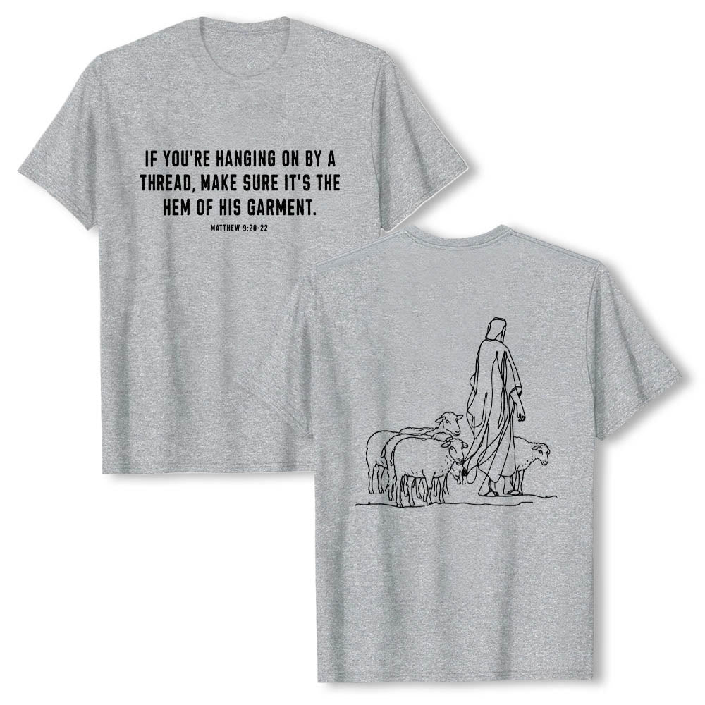 Christianartworkshop Se sei appeso a un filo Matteo 9:22 Pastore e pecora che si disegnano sul davanti Maglietta a maniche corte premium - Grigio - 2XL - image 0