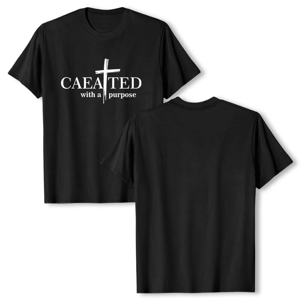 Christianartworkshop T-shirt a maniche corte premium con scritta "Created With A Purpose" e motivo a pennellate incrociate. - image 1