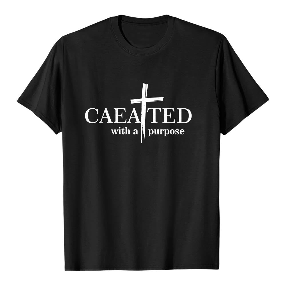Christianartworkshop T-shirt a maniche corte premium con scritta "Created With A Purpose" e motivo a pennellate incrociate. - Nero - 2XL - image 0